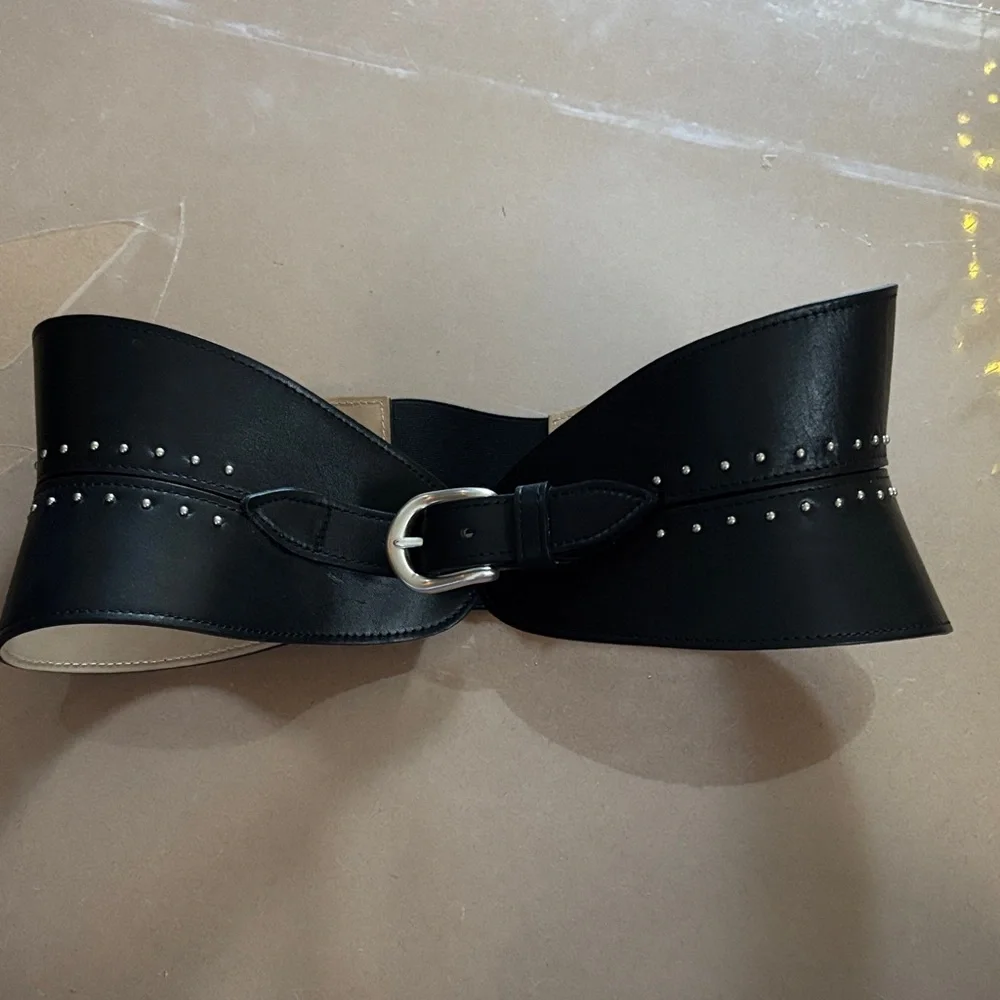 Streets Ahead Black Leather Belt with Silver Studs Small - Picture 3 of 14